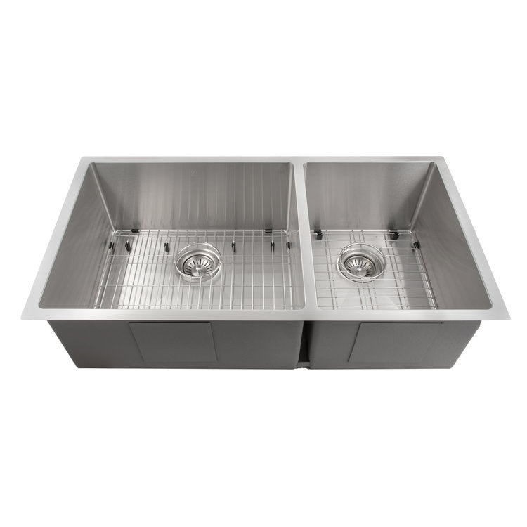 ZLINE 36 in. Chamonix Undermount Double Bowl Stainless Steel Kitchen Sink with Bottom Grid (SR60D-36)