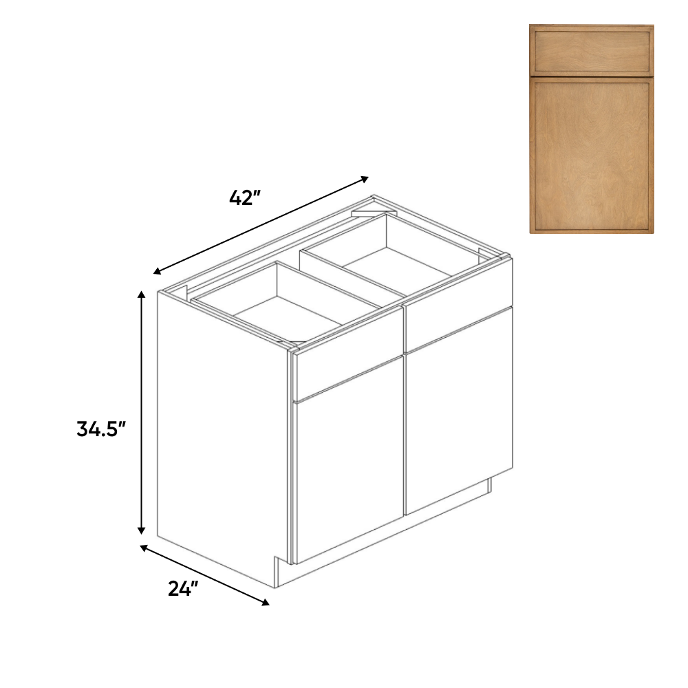 Slim Shaker Karamel - 42 Inch Double Door Base Cabinet - 42" Width x 34.5" Height x 24" Depth