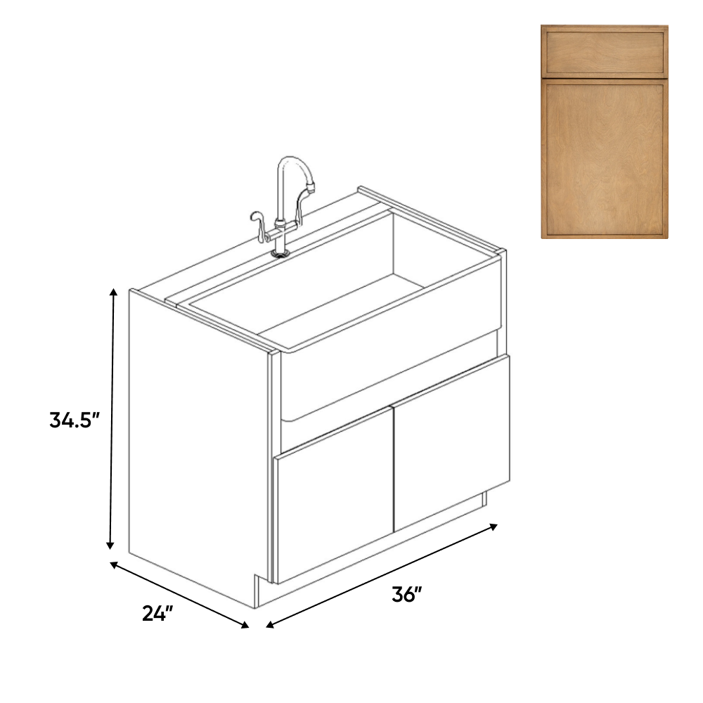 Slim Shaker Karamel - 36 Inch Farm Sink Base Cabinet - 36" Width x 34.5" Height x 24" Depth
