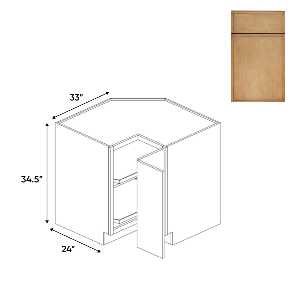 Slim Shaker Karamel - 33 Inch Lazy Susan Base Cabinet - 33" Width x 34.5" Height x 24" Depth
