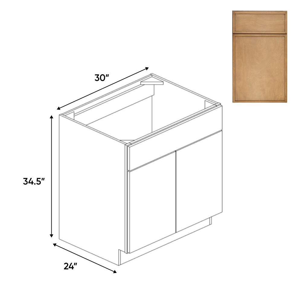 Slim Shaker Karamel - 30 Inch Sink Base Cabinet - 30" Width x 34.5" Height x 24" Depth