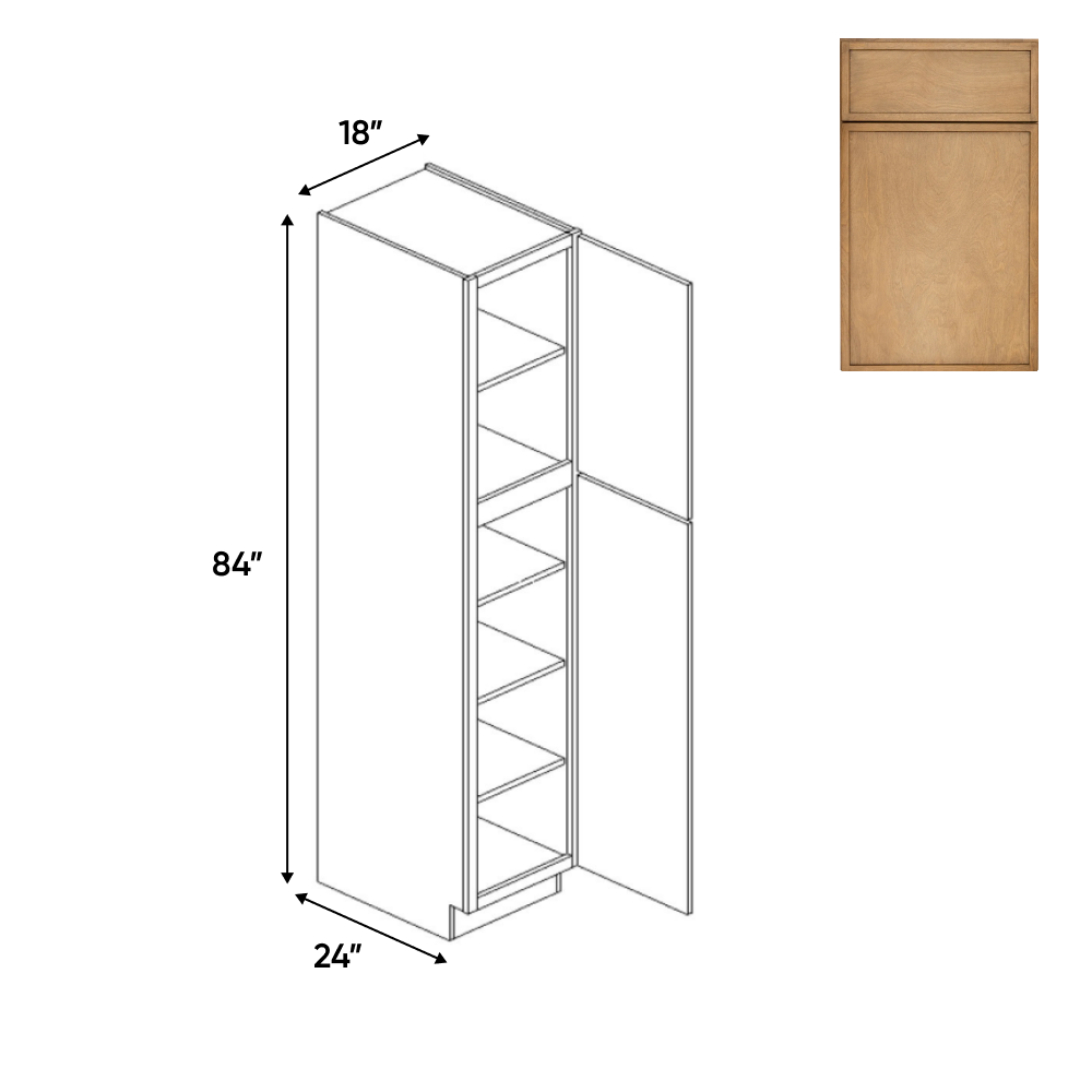 Slim Shaker Karamel - 18 Inch Single Door Pantry Tall Cabinet - 18" Width x 84" Height x 24" Depth