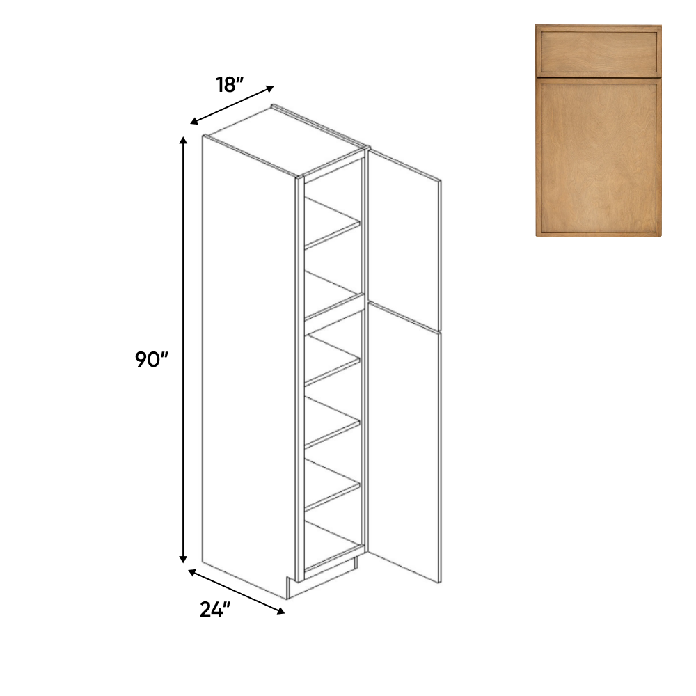 Slim Shaker Karamel - 18 Inch Single Door Pantry Tall Cabinet - 18" Width x 90" Height x 24" Depth