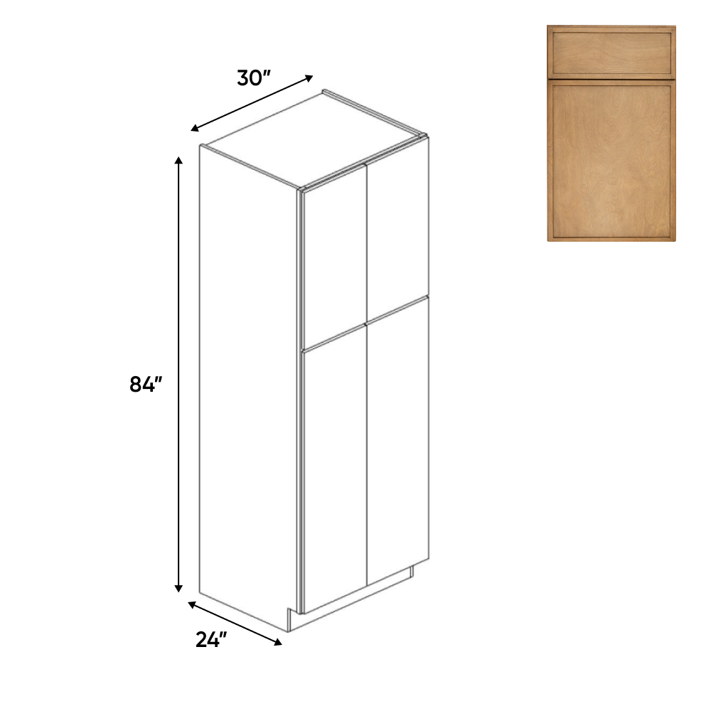 Slim Shaker Karamel - 30 Inch Double Door Pantry Tall Cabinet - 30" Width x 84" Height x 24" Depth