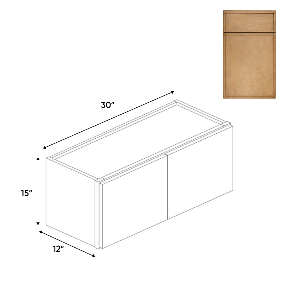 Slim Shaker Karamel - 30 Inch Height Double Door Wall Cabinet - 30" Width x 15" Height x 12" Depth