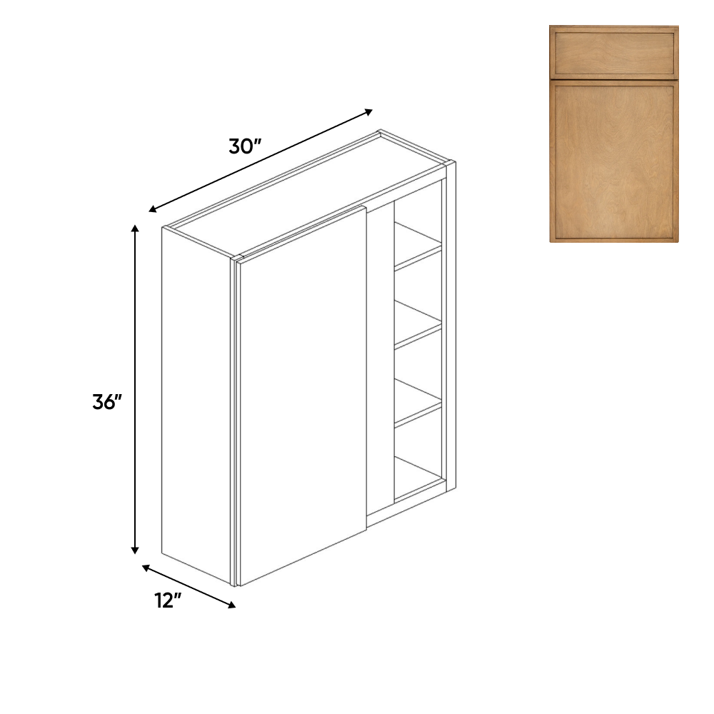 Slim Shaker Karamel - 30x36 Inch Wall Blind Corner Wall Cabinet - 30" Width x 36" Height x 12" Depth