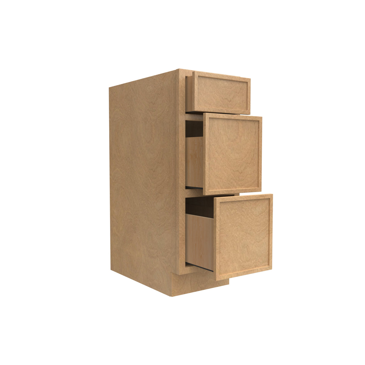 Slim Shaker Karamel - 12 Inch Three Drawer Base Cabinet - 12" Width x 34.5" Height x 24" Depth