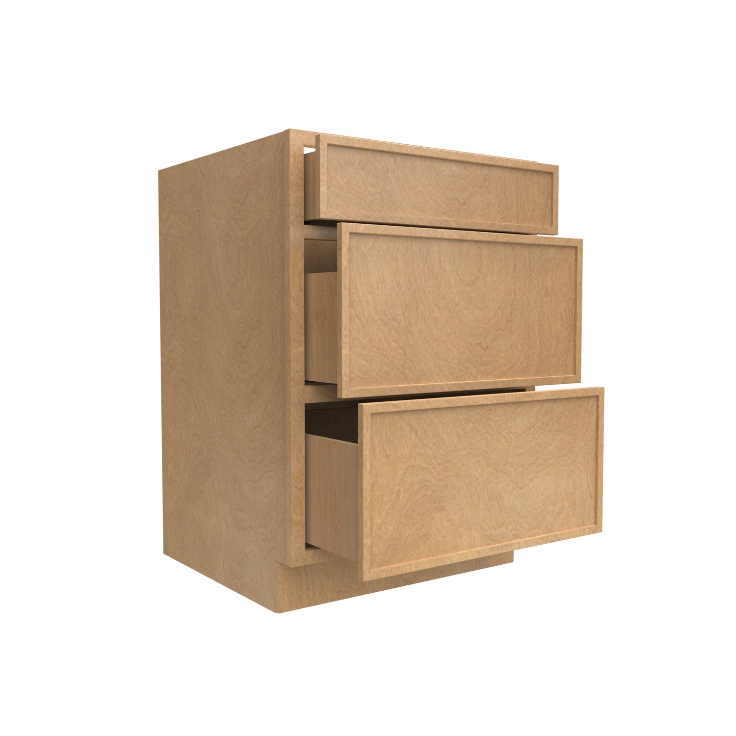 Slim Shaker Karamel - 24 Inch Three Drawer Base Cabinet - 24" Width x 34.5" Height x 24" Depth