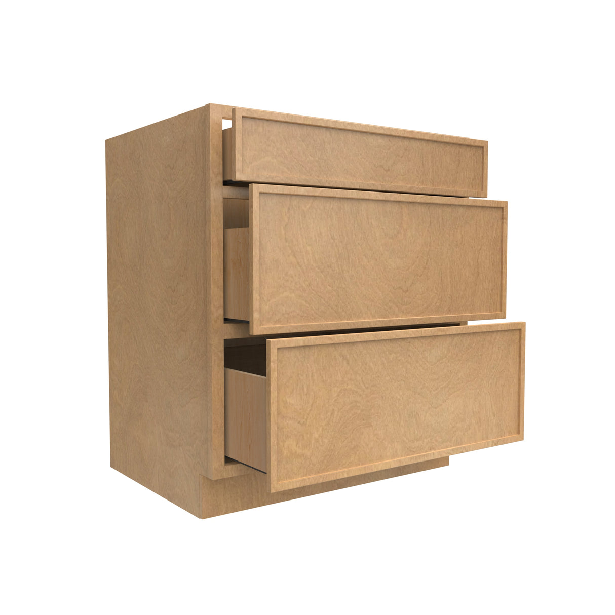 Slim Shaker Karamel - 30 Inch Three Drawer Base Cabinet - 30" Width x 34.5" Height x 24" Depth