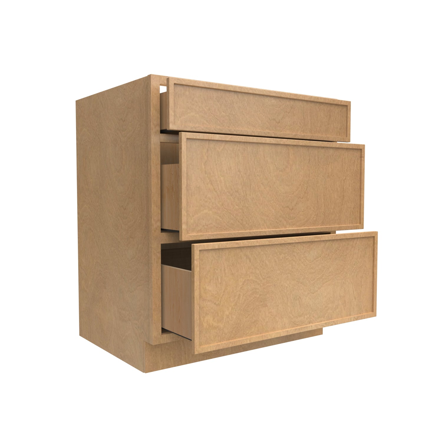 Slim Shaker Karamel - 30 Inch Three Drawer Base Cabinet - 30" Width x 34.5" Height x 24" Depth