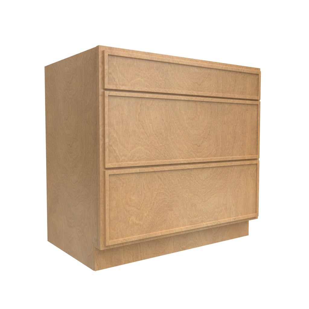 Slim Shaker Karamel - 36 Inch Three Drawer Base Cabinet - 36