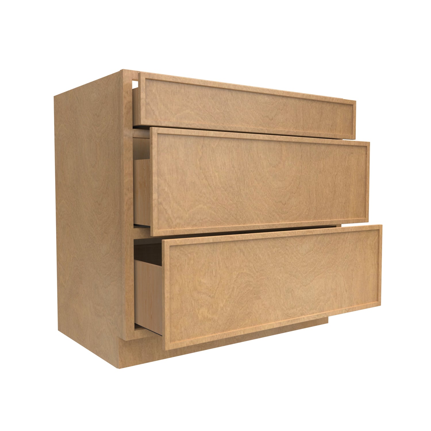 Slim Shaker Karamel - 36 Inch Three Drawer Base Cabinet - 36" Width x 34.5" Height x 24" Depth