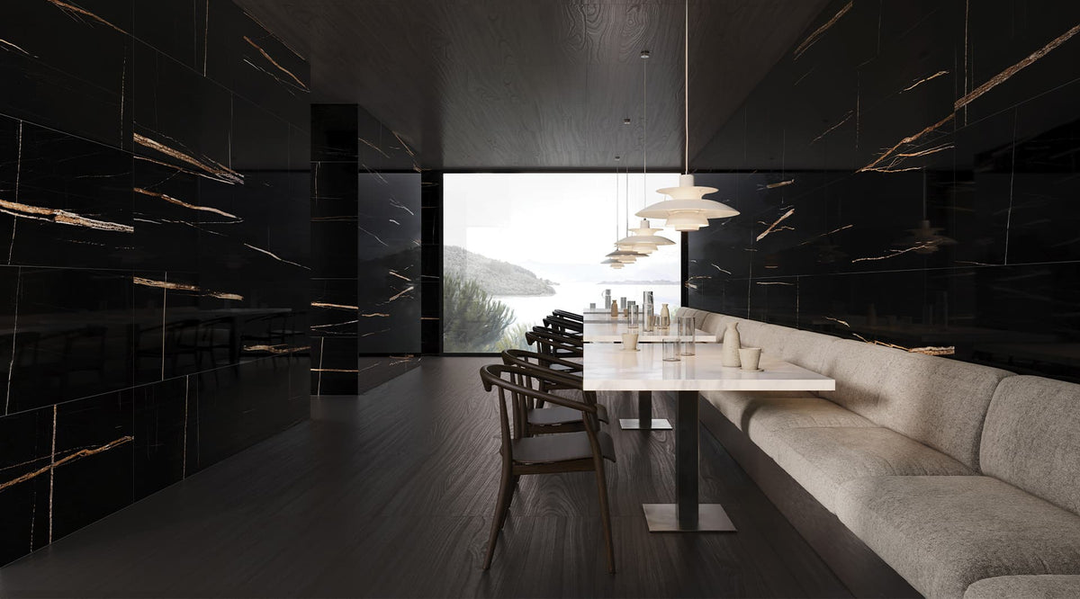 24 x 48 in Majesto Sahara Noir Honed Rectified Colorsync Porcelain Tile installed