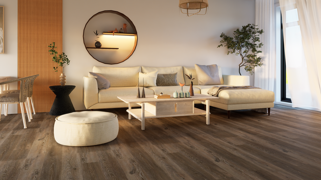 SPC Flooring - Click Lock Floating - Flint Mocha - 7" x 48" x 6mm - 20 mil Wear Layer - Grande Collections (23.64SQ FT/ CTN)