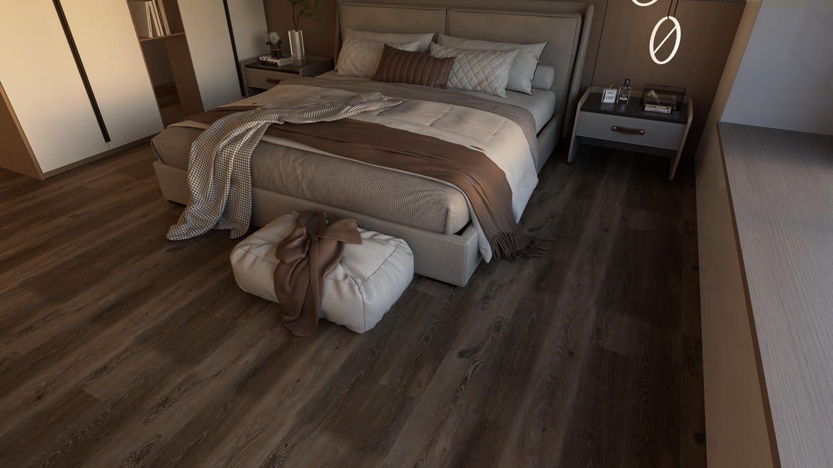 SPC Flooring - Click Lock Floating - Flint Mocha - 7" x 48" x 6mm - 20 mil Wear Layer - Grande Collections (23.64SQ FT/ CTN)