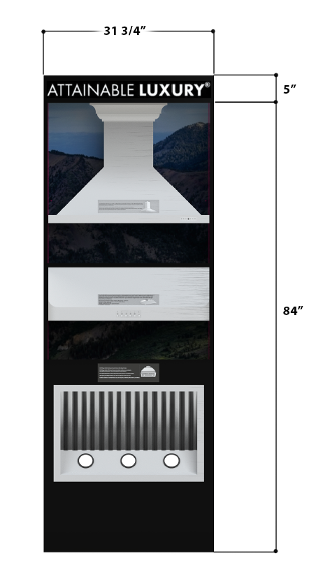 ZLINE Hood Stack with a stainless steel wall mount range hood, range hood insert, and stainless steel under-cabinet (VND-HD-STK)