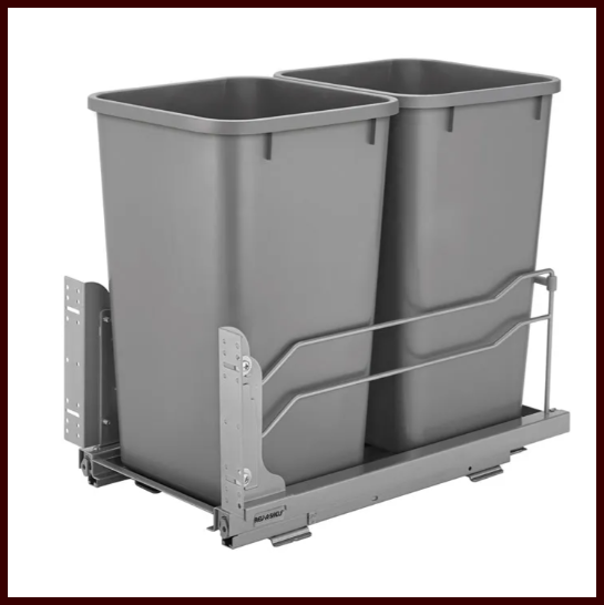 Rev-A-Shelf Double 27 Qt. Steel Bottom Mount Pull-Out Waste Container w/Soft-Close - Silver