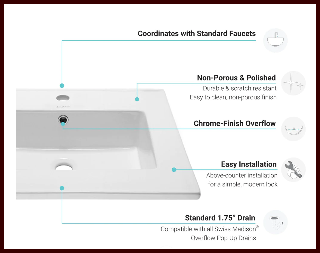 Swiss Madison - Voltaire 25 Vanity Top Sink with Single Faucet Hole