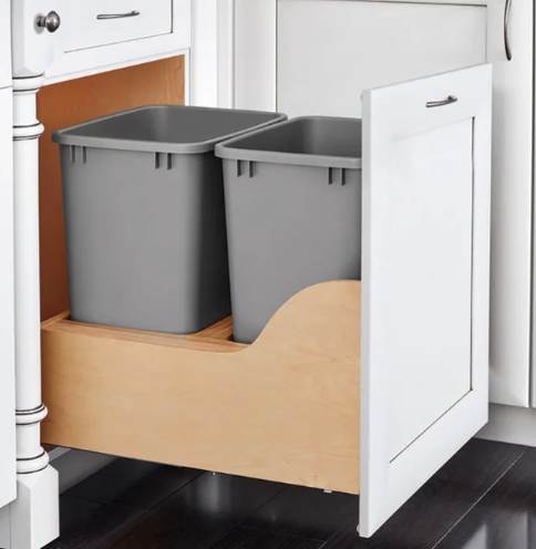 Rev-A-Shelf Double 35 Qt. Double Trash Pull Out - Maple Bottom Mount Pull-Out Waste Container w/Soft-Close