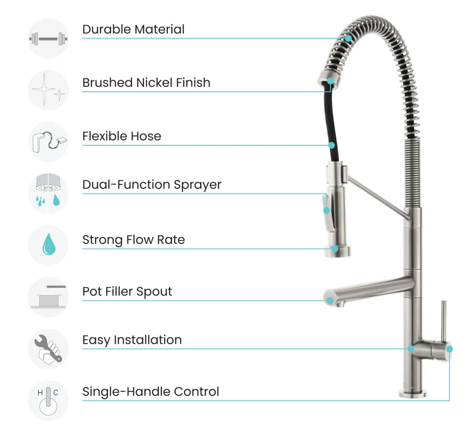 Nouvet Single Handle, Pull-Down Kitchen Faucet with Pot Filler in Brushed Nickel -SM-KF74BN