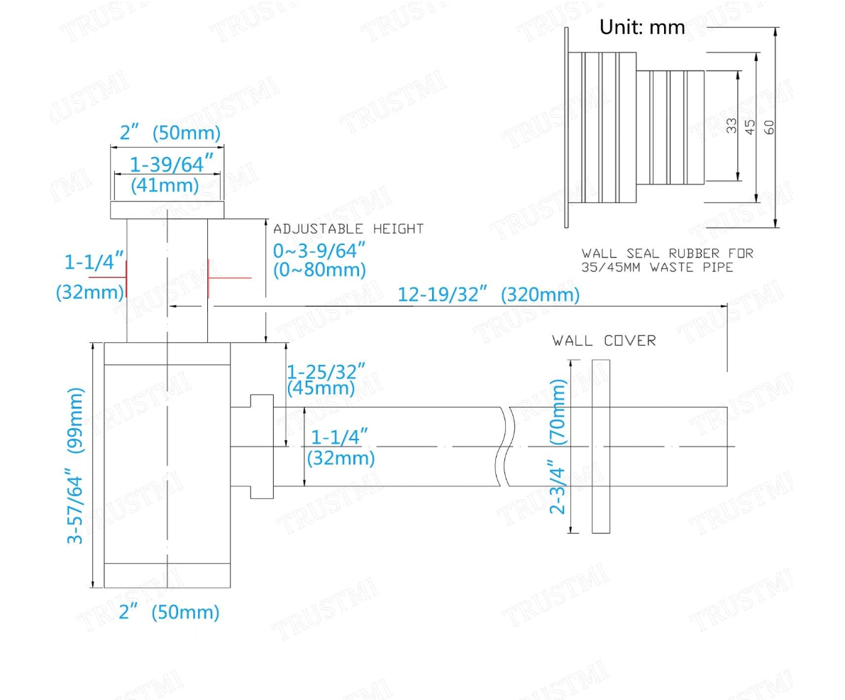 TRUSTMI Bottle P Trap Brass Round 1 1/4 Inch Decorative P-Trap, Adjustable Bathroom Basin Sink Waste Drain Kit, Wall Drainage, Matte Black