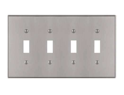 70T4BN - Halle - Brushed Nickel Decorative Wall plate - Quad Toggle (4)
