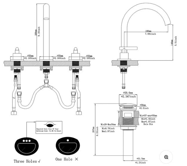Wellfor Bathroom Faucet - 8 in. Widespread Double Handle Bathroom Faucet With Pop-up Drain Assembly in Matte Black - A-916441-Black