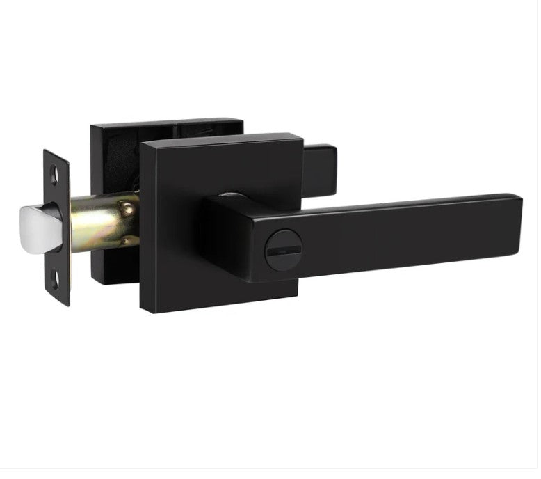 5 Pack - Rectangle Black Door Handles Heavy Duty Privacy Bedroom & Bathroom Door Lock Levers - DL01BK 5 pack