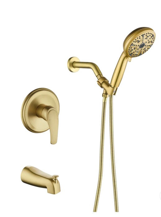 Wellfor Brushed Gold 10-Setting Handheld Showerhead and Bathtub Faucet Set - 88047BG