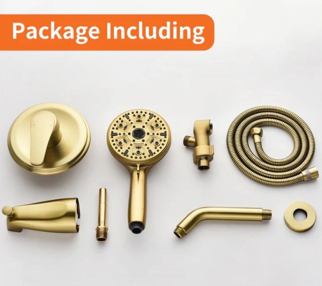 Wellfor Brushed Gold 10-Setting Handheld Showerhead and Bathtub Faucet Set - 88047BG
