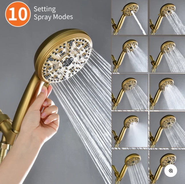 Wellfor Brushed Gold 10-Setting Handheld Showerhead and Bathtub Faucet Set - 88047BG