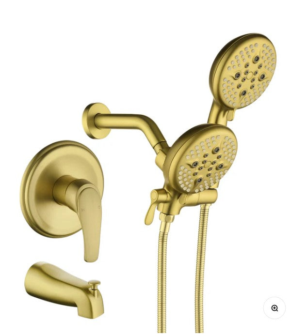 Wellfor Brushed Gold 5 Spray Modes Rain Shower Head and Bathtub Faucet Set - 88048BG