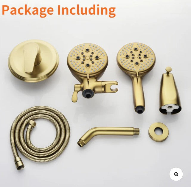 Wellfor Brushed Gold 5 Spray Modes Rain Shower Head and Bathtub Faucet Set - 88048BG