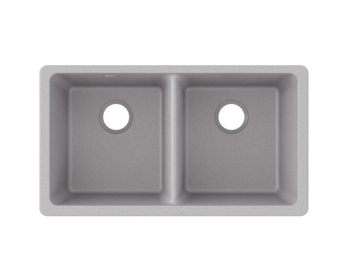 Elkay Quartz Classic 33" Undermount Double Basin Quartz Composite Kitchen Sink in Greystone - ELGU3322GS0