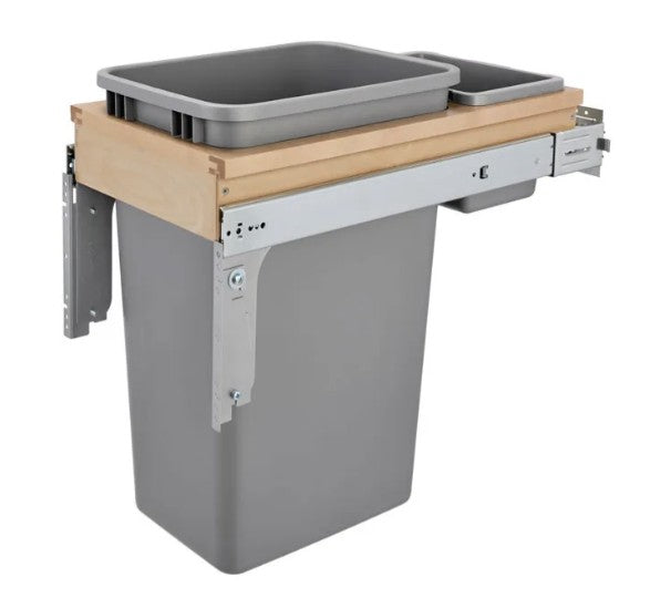 Rev-A-Shelf 50 Qt. Maple Top Mount Waste Container w/Soft-Close (1.5" faceframe) - Silver - 4WCTM-1550BBSCDM1