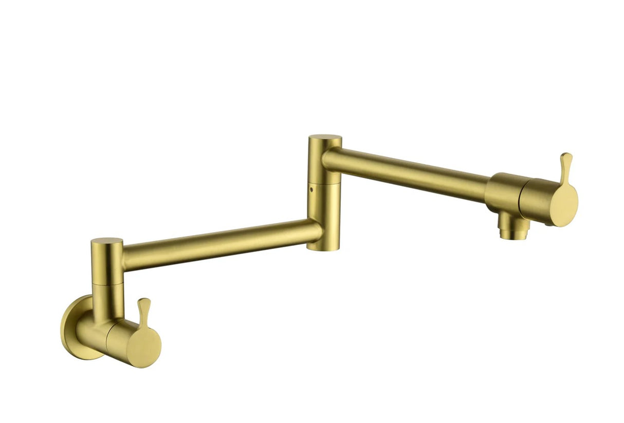 Wellfor Wall Mount Pot Filler Kitchen Faucet with Lever Handles in Brushed Gold - NK0609