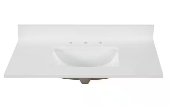 37-in Pure White Quartz Single Sink Bathroom Vanity Top ( Snow White) - 37" x 22" x 3/4"