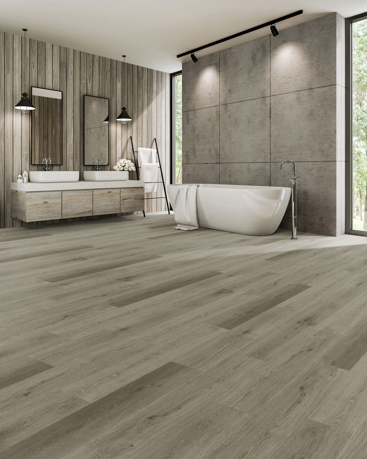 Solid Polymer Core Luxury Vinyl Flooring, Click Lock Floating, Asheville, 7" X 48" X 4.5mm, 12 mil Wear Layer - Simplicity Collection (23.64 SQFT/CTN)