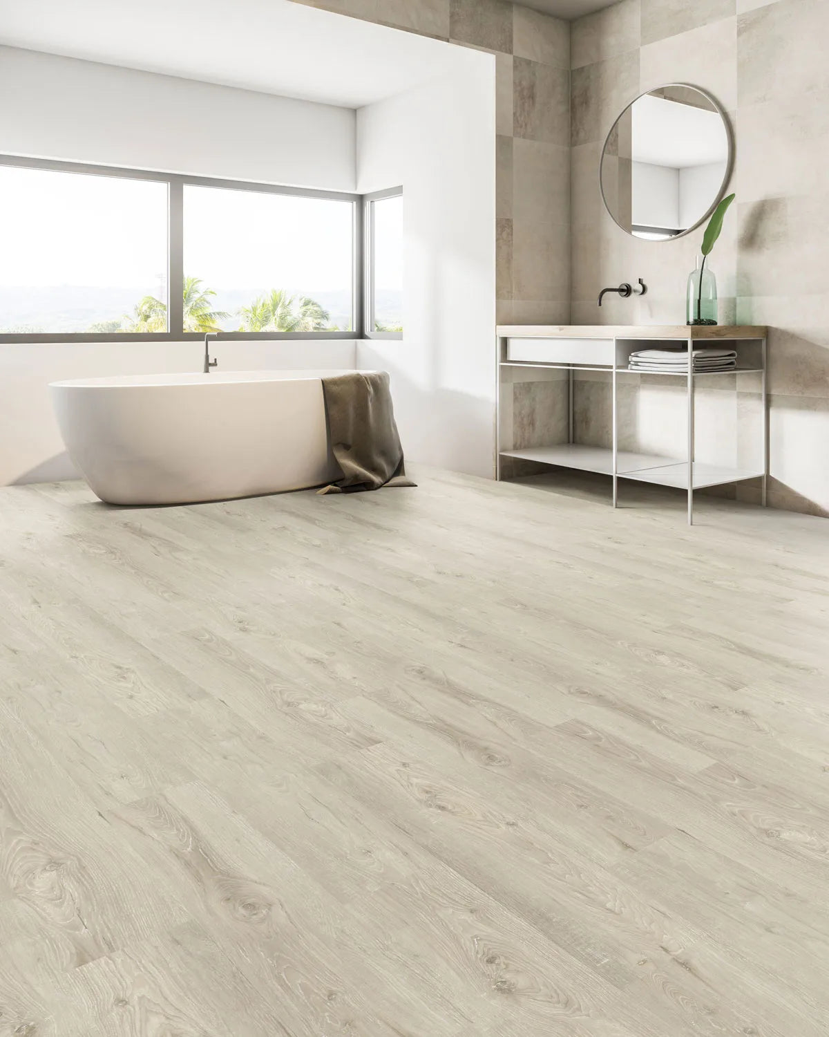 Solid Polymer Core Luxury Vinyl Flooring, Click Lock Floating, Moonlight, 7" X 48" X 4.5mm, 12 mil Wear Layer - Simplicity Collection (23.64 SQFT/CTN)
