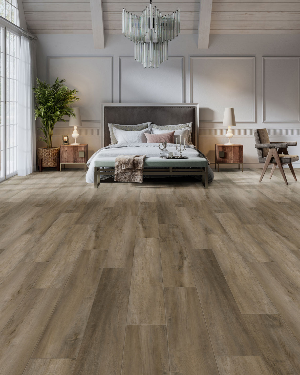 Solid Polymer Core Luxury Vinyl Flooring, Click Lock Floating, Mountain Scapes, 7" X 48" X 4.5mm, 12 mil Wear Layer - Simplicity Collection (23.64 SQFT/CTN)