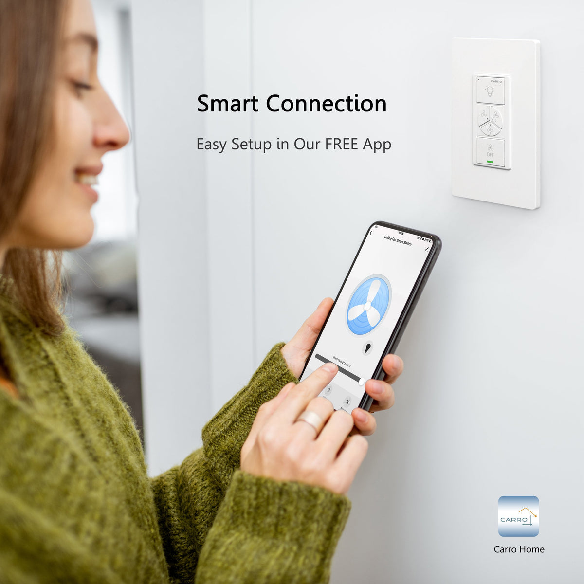 Pilot Smart Wall Switch For Ceiling Fans(1-Gang), Google Assistant, and Siri Shortcuts, Works with Amazon Alexa
