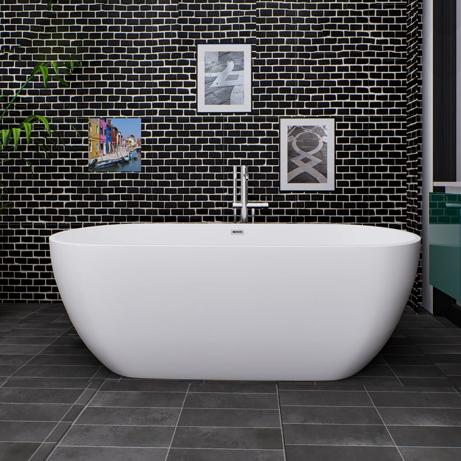 Flora 59 in. Classic Series Acrylic Freestanding Soaking Bathtub in Glossy White with Chrome-Plated Drain Cover & Pop Up-Overflow Hole