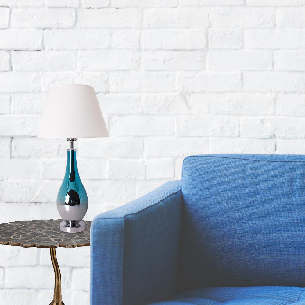 Lola Ombre Droplet Glass Table Lamp 28" - Blue Chrome Ombre/Crème