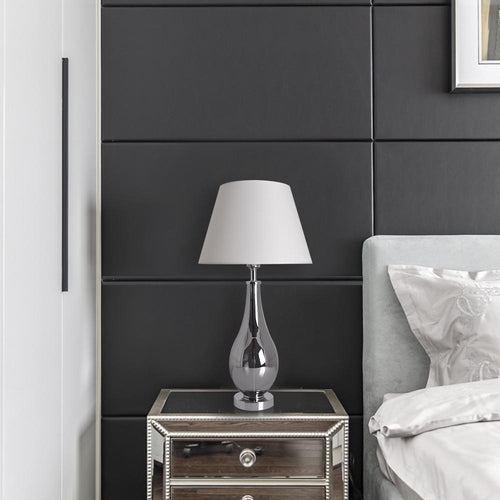 Lola Chrome Droplet Glass Table Lamp 28" - Chrome Gray/Creme (Set of 2)