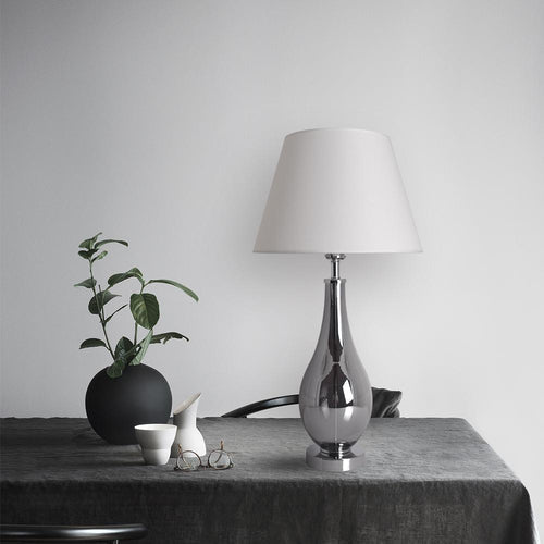Lola Chrome Droplet Glass Table Lamp 28" - Chrome Gray/Creme (Set of 2)