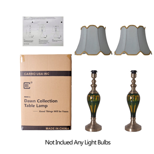 Piatunnia Art Deco Fluted Glass Table Lamp 28" - Emerald Green/Light Green (Set of 2)