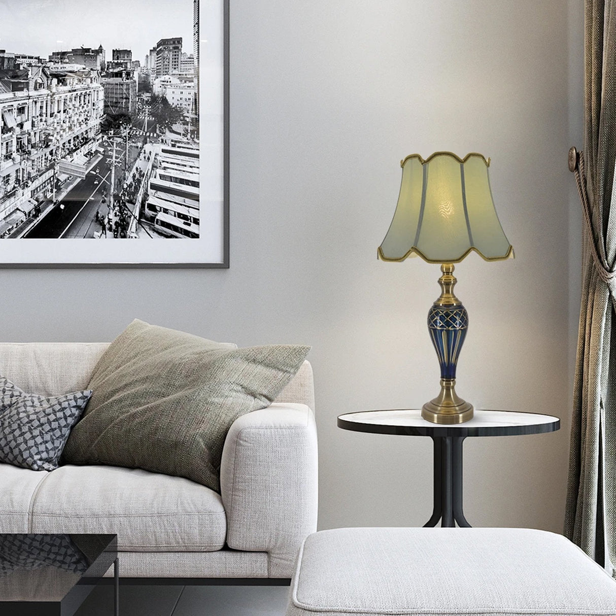 Piatunnia Art Deco Fluted Glass Table Lamp 28" - Cobalt Blue/Light Green