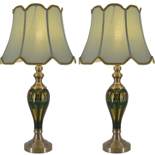 Piatunnia Art Deco Fluted Glass Table Lamp 28" - Emerald Green/Light Green (Set of 2)