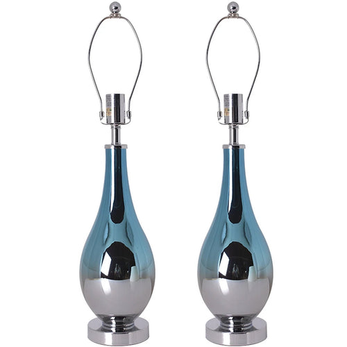 Lola Ombre Droplet Glass Table Lamp 28" - Blue Chrome Ombre/Creme (Set of 2)