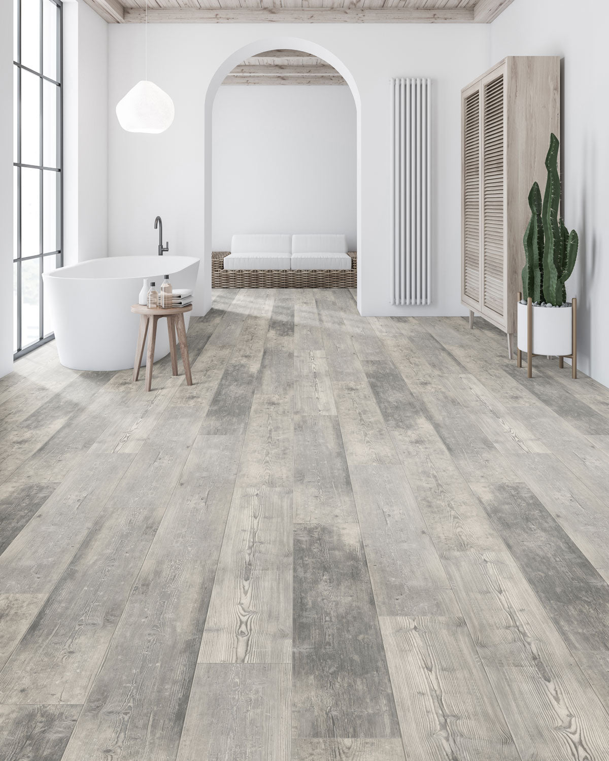 Solid Polymer Core Luxury Vinyl Flooring, Click Lock Floating, Coastal Pine, 7" X 48" X 5mm, 22 mil Wear Layer - Traditions Collection (23.64 SQFT/CTN)